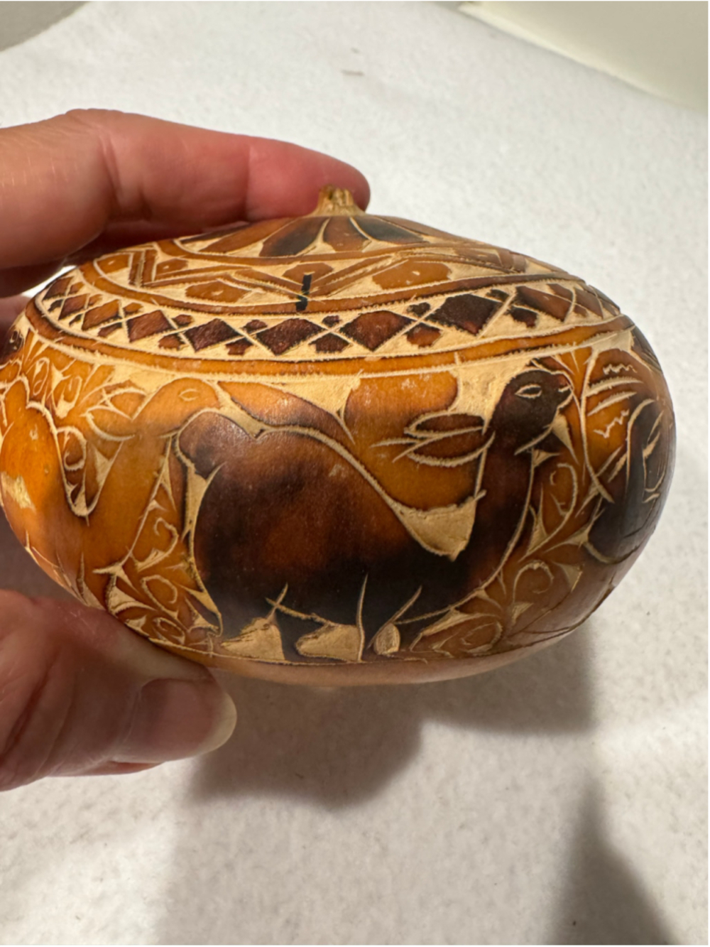 Unbranded Decorative Carved Animal & Floral Gourd Bowl One

Brown Tan From Peru - Picture 2 of 10
